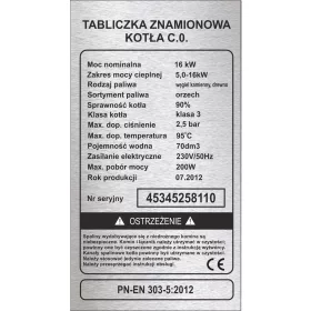    Typenschild 3 für einen Ofen, Zentralheizungskessel, graviert, 10x18 Gratis