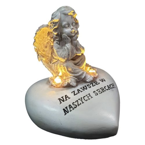  LED-Engelsfigur für ein Grab mit der Aufschrift FOREVER IN OUR HEARTS 12 cm