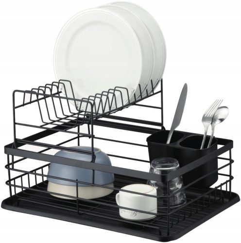  Abtropffläche Zweistufiger Stand-Geschirrtrockner Miowi Schwarz 43x32x27 cm