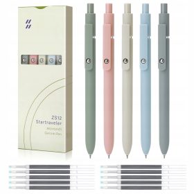    5 x automatische Clicker-Stifte SET Gelstift + 10 Ersatzminen SCHWARZ