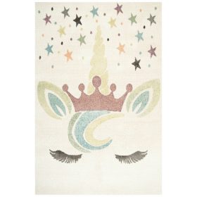  120x170 cm WEICHER EINHORN-TEPPICH ROSA CREME