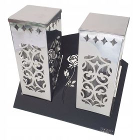    KERZENLATERNE, modernes METAL DUET SQUARE, schwarzer Stahl, mit LED-Einsatz