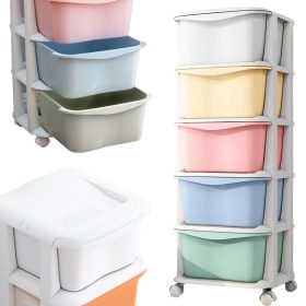    KUNSTSTOFFREGALBEHÄLTER SPIELZEUGKORB 5 BUNTE SCHUBLADEN AUF RÄDERN