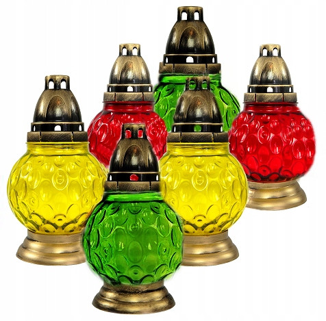 SET AUS 6 STÜCK. PARAFFINKERZEN - SILBERNE GLASFLAMME 21CM