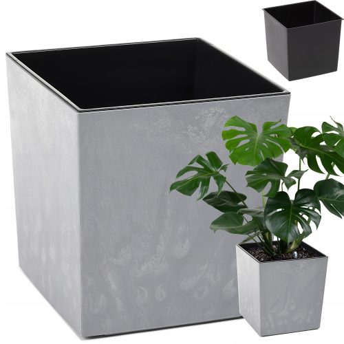  Blumentopf 40 cm x 40 x 40 cm, Kunststoff, Grau- und Silbertöne