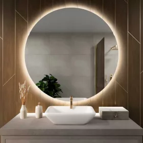  LED Spiegel rund 80cm, rahmenlos, neutrale Lichtfarbe