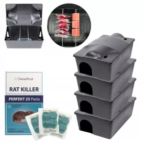    4× No-Pest-Falle gegen Mäuse und Ratten + Gift, NewPest-Gift gegen Mäuse und Ratten