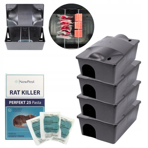  4× No-Pest-Falle gegen Mäuse und Ratten + Gift, NewPest-Gift gegen Mäuse und Ratten