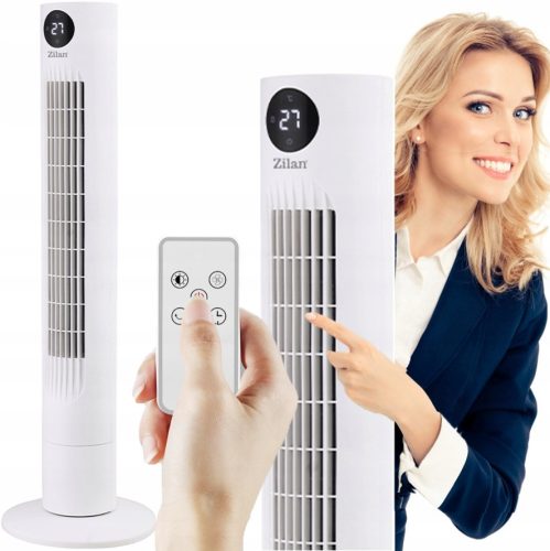  SÄULENVENTILATOR 60 W WEISS 90 CM + FERNBEDIENUNG OSZILLATIONSTHERMOMETER TURBO POWER