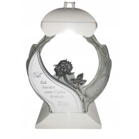  Moderne Grabkerze Obelix, weiße Laterne mit Rose