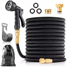    AUSZIEHBARER GARTENSCHLAUCH 30M PISTOLEN-SET + ANSCHLUSS 1/2-3/4 + AUFHÄNGER