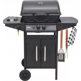    LUND GAS-GARTENGRILL 2+1 MIT DECKEL UND REGALEN BAVEN STAHLGRILL 8KW