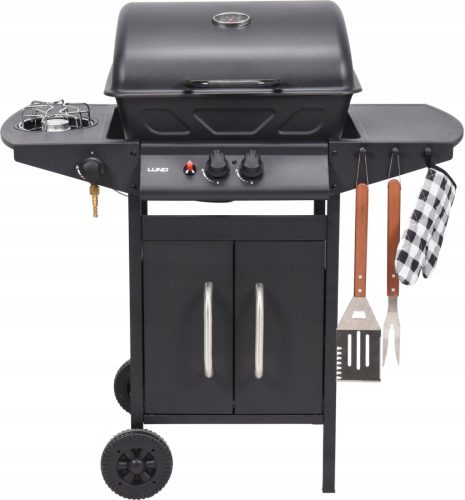  LUND GAS-GARTENGRILL 2+1 MIT DECKEL UND REGALEN BAVEN STAHLGRILL 8KW