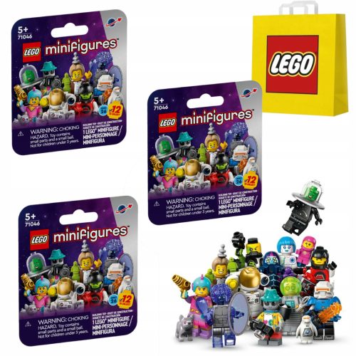  3× Minifiguren LEGO 71046 Weltraum – Serie 26 + LEGO 6315786 PAPIERBEUTEL VP KLEIN S 24X18X8