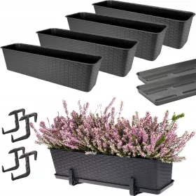    4× OMAGO Blumentopf 60 cm x 17 x 15 cm Kunststoff Graphit, Grau- und Silbertöne