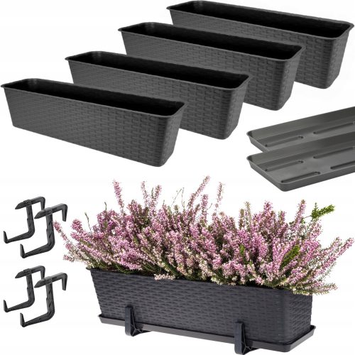  4× OMAGO Blumentopf 60 cm x 17 x 15 cm Kunststoff Graphit, Grau- und Silbertöne