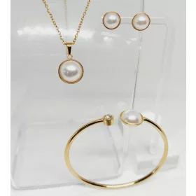    Schmuckset Halskette Ohrringe Chirurgenstahl Gold Imitation Perle