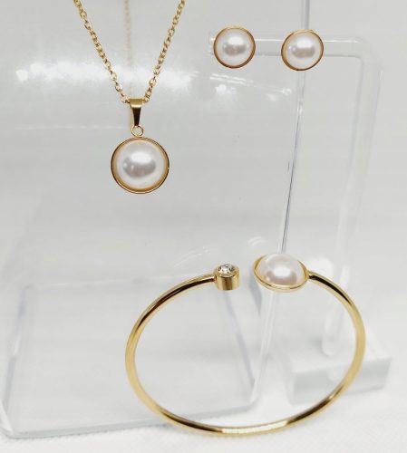  Schmuckset Halskette Ohrringe Chirurgenstahl Gold Imitation Perle