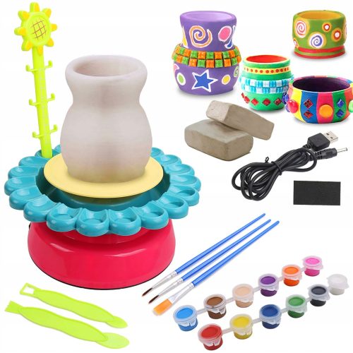  Töpferscheibe für Kinder XXL Set mit Tonfarben 600g Geschenkgl