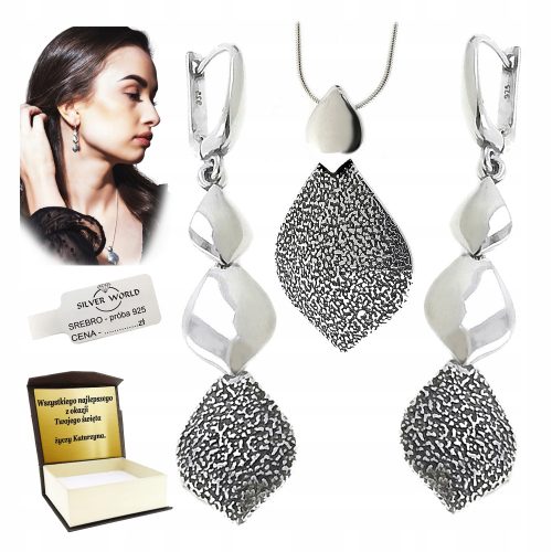  DAMEN-SILBERSCHMUCK-SET 925 TROPFEN + GRAVUR-SILBER-SET