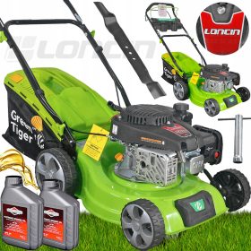    Green Tiger Benzin-Rasenmäher mit Korb, 123 cm³ Fassungsvermögen. Korb 40 l, Schnittbreite 41 cm + 2× BRIGGS STRATTON 4T SAE30 Rasenmäheröl 0,6L