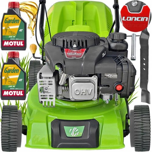  Green Tiger Benzin-Rasenmäher mit Korb, 123 cm³ Fassungsvermögen. Korb 40 l, Schnittbreite 41 cm + 2× MOTUL GARDEN 4T SAE30 MÄHERÖL 600 ml