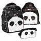  PASO PANDA SCHULSET RUCKSACKTASCHE PLÜSCH-PENCINER-HÜLLE FÜR MÄDCHEN SCHWARZ