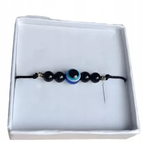    Schwarzes Turmalin-Armband mit Prophetenauge, Silber 925, Talisman-Box
