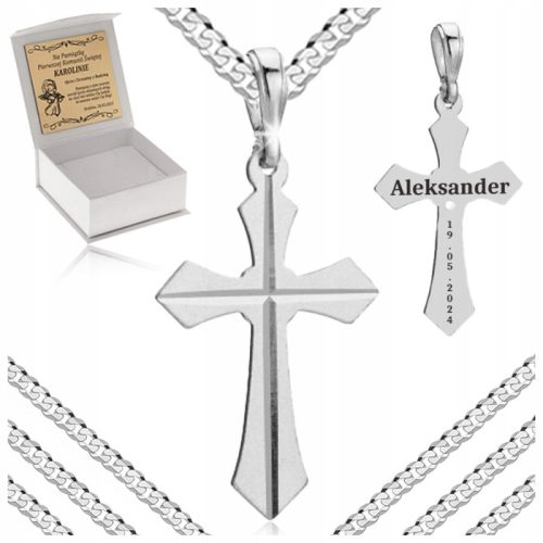  SILBERKETTENRÜSTUNG + KREUZ 925 + GRAVUR FÜR EINEN JUNGEN ZUR TAUFE