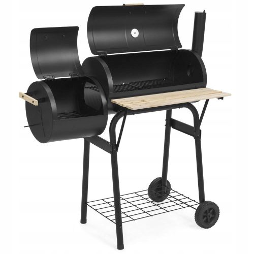  Garten Holzkohlegrill mit Smoker 2in1 tragbar BBQ Regal Thermometer schwarz