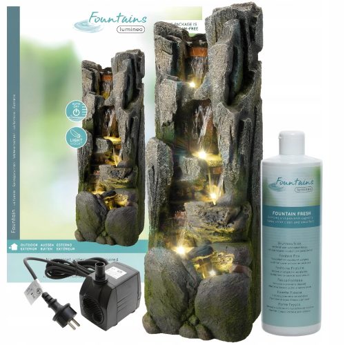  Gartenbrunnen Felsstein-Wasserfall LED 102cm + FLÜSSIGKEIT
