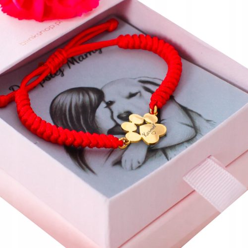  Armband mit Gravur, Chirurgenstahl, Hundepfote, Name an einer Schnur, Geschenk