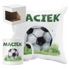   SET BECHER + KISSEN + NAMEN. FUSSBALLGESCHENK ZUM GEBURTSTAG EINES FUSSBALLSPIELERS