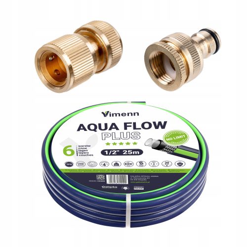  Vimenn GARTENSCHLAUCH 6 LAGEN 1/2" 25 m AQUA FLOW PLUS POLISH + 2 weitere Produkte