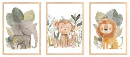  Set mit 3 Postern, 30 x 40 cm, niedliche Tiere, Safari, wilder Löwe, Elefant, Affe