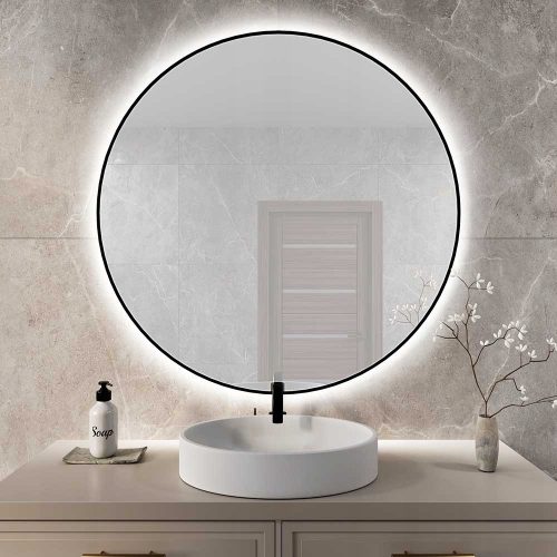  Runder LED-Spiegel 50 cm, schwarzer Rahmen, neutrale Lichtfarbe