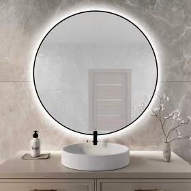    Runder LED-Spiegel 80 cm, schwarzer Rahmen, neutrale Lichtfarbe