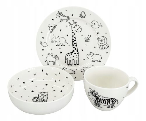  Feines ZOO Kindergeschirrset (Teller, Schüssel, Tasse)