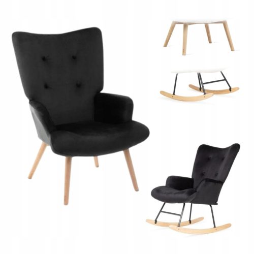 MOSS PLUS klassischer Schaukelstuhl 2in1 Samt, austauschbare Beine, schwarz
