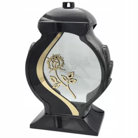    Grabkerze, große elegante Laterne, schwarzer Schrein, goldene Rose, 35 cm