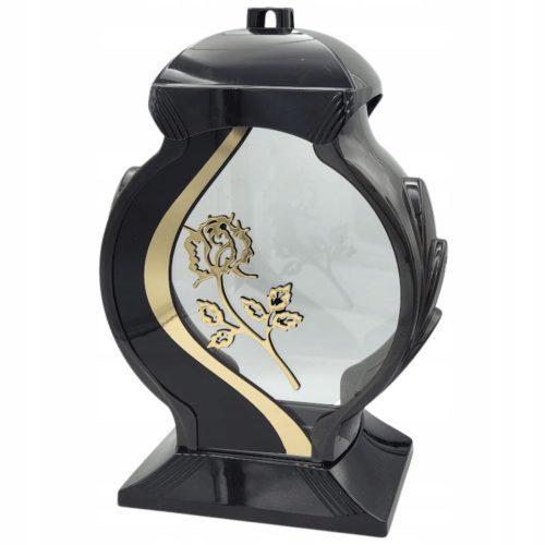  Grabkerze, große elegante Laterne, schwarzer Schrein, goldene Rose, 35 cm