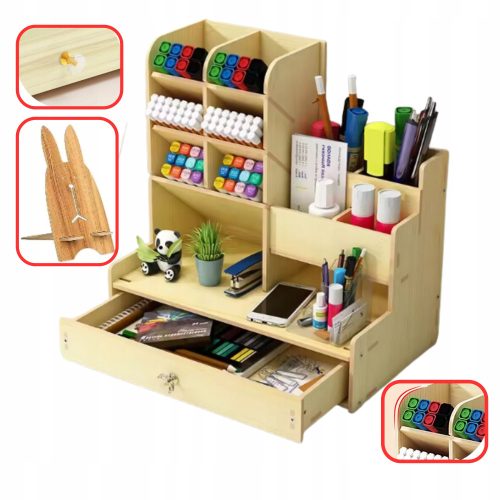  Schreibtisch-Organizer aus Holz, einheitlicher Schreibtisch mit Schubladenregal, Stift