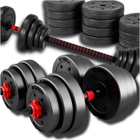    SET VERSTELLBARER BITUMINIUMDUMBS 2x20 KG + BARBELL = SET DUMBS 40 KG