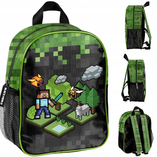  Minecraft Paso Kindergartenrucksack mit einem Fach für Jungen, Schwarz, Grüntöne, Mehrfarbig