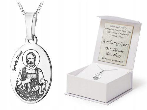  SILBER SET pr. 925er Kette 50 cm und Saint-Joseph-Medaille + GRAVUR