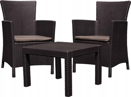  Curver Gartenmöbel-Set, Kunststoff, Allibert Rosario, braun, 3-teilig.