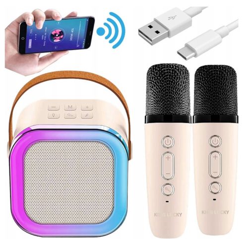  KARAOKE-SET MIKROFON + DRAHTLOSER KARAOKE-LAUTSPRECHER ROSA BLUETOOTH