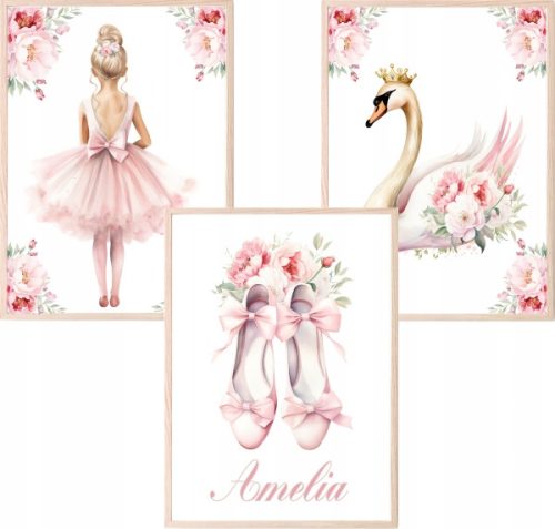  Set mit 3 A3-Postern, Ballerina-Ballett-Initialen, Namen des Babys