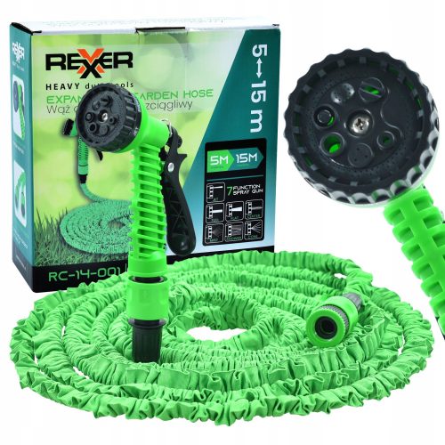  FLEXIBLER SCHLAUCH 5-15 M VERLÄNGBAR + ANSCHLÜSSE + STARKE PISTOLE