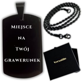  SET Schwarze Hundemarke mit GRAVUR + schwarze Kette 55cm